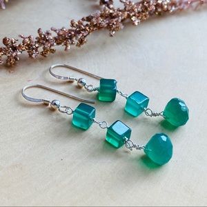 Emerald Green Onyx Sterling Silver Dangle Earrings